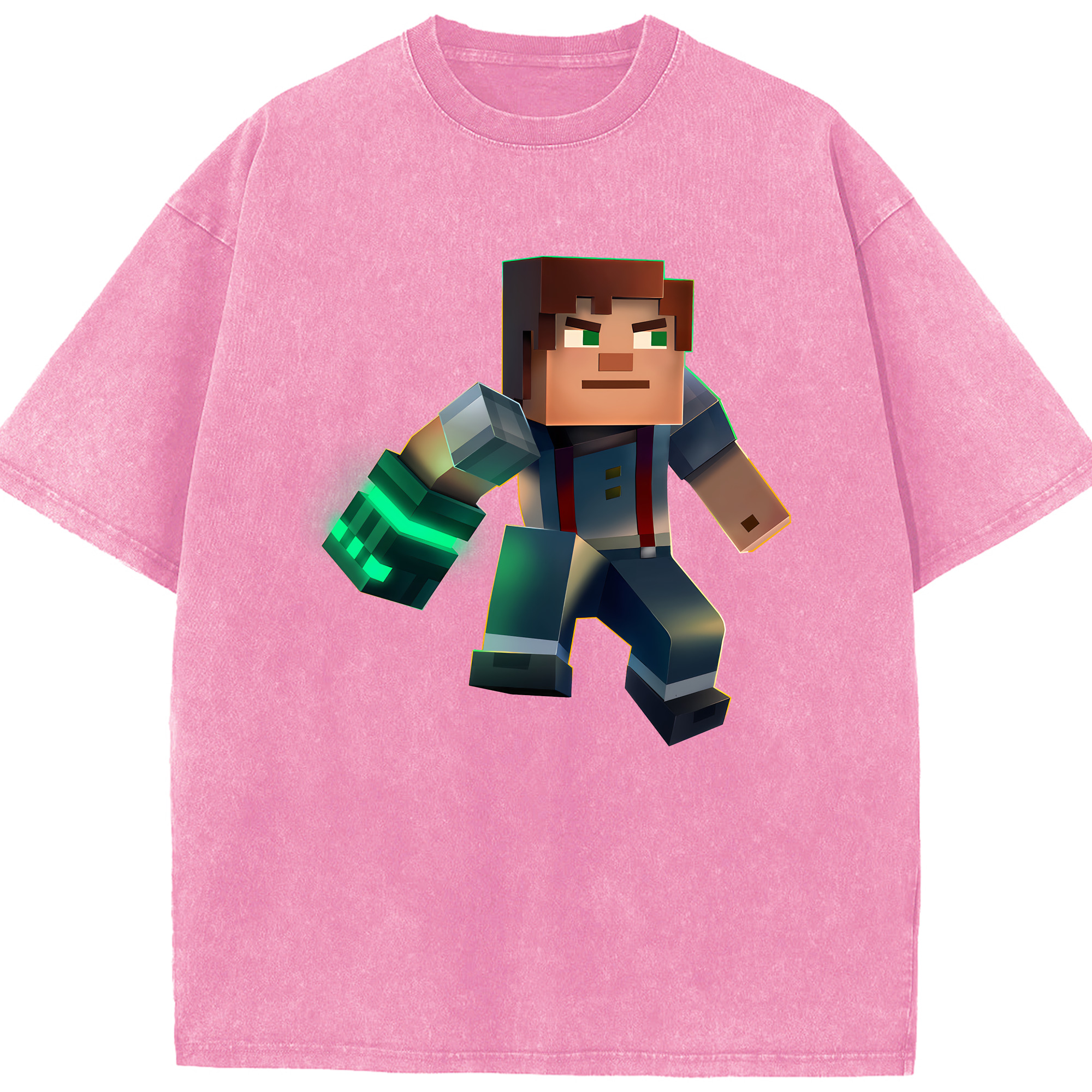 （画像用） マインクラフト ブロックの世界 Minecraft MC Block world 綿100% ヴィンテージ風 半袖Tシャツ（フロントプリント）